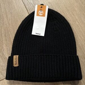 Timberland Men's Cuffed Ribbed Black Hat Knit Beanie  One Size
